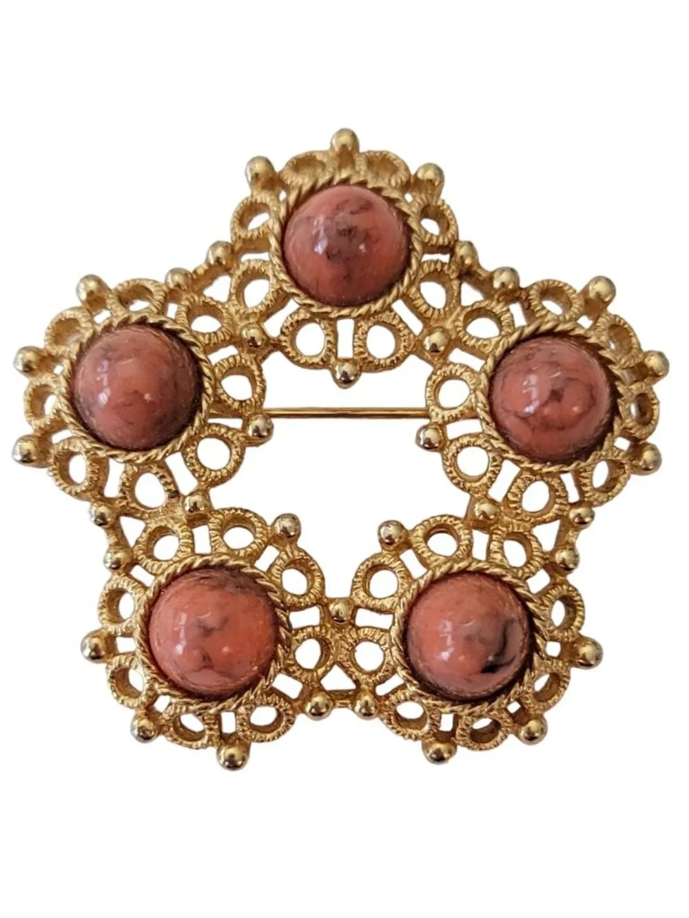 Sarah Coventry Gold Tone Open Star Bullet Lucite Cab Brooch Pin, Signed E654